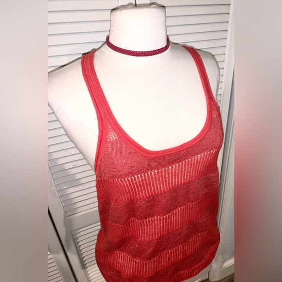 Express Cherry Red Sheer Linen Racer back Cami tank top New Small - Picture 2 of 7